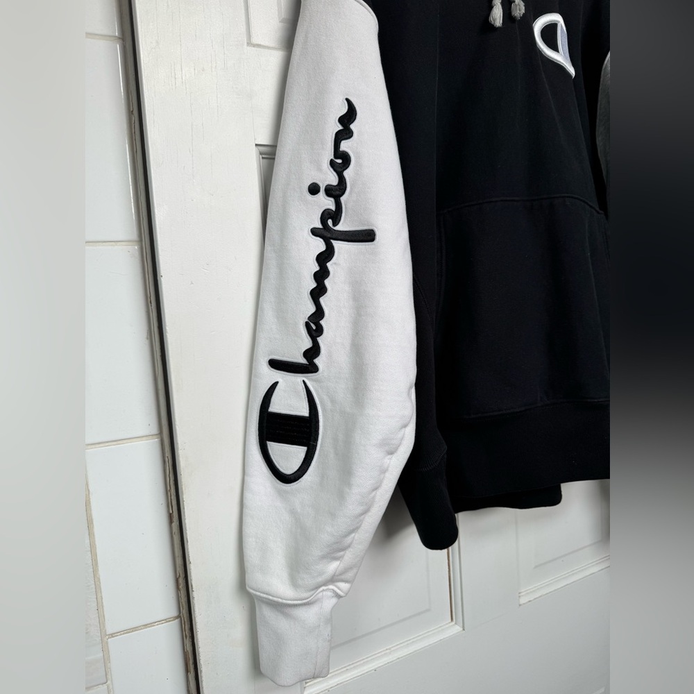 Champion Men's Reverse Weave Colorblock Black, Gray and White Hoodie. - Picture 5 of 12
